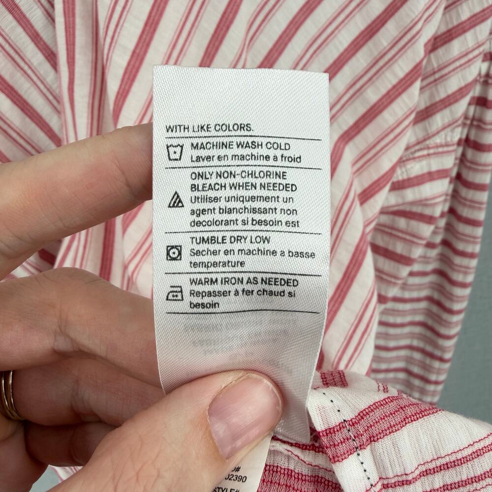 Vince Red & White Variegated Stripe 100% Cotton Long Sleeve V-Neck Blouse Top - Picture 10 of 11